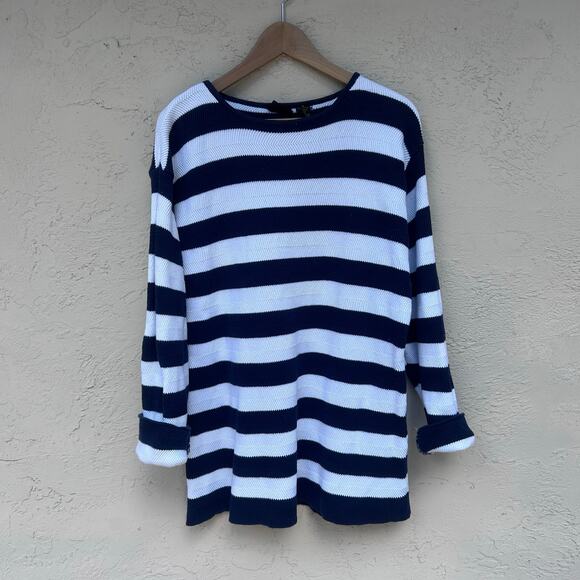 Vintage Liz Sport Nautical Striped Cotton Sweater  Size M - Picture 1 of 4